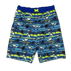 Wonder Nation XL 14-16 shark print swim trunks blue green